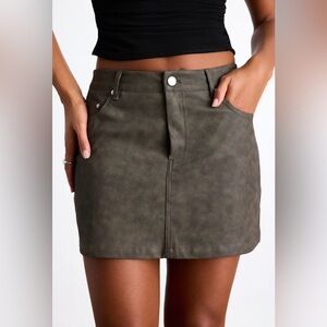 Lulu's Dark Brown Coated High-Rise Mini Skirt